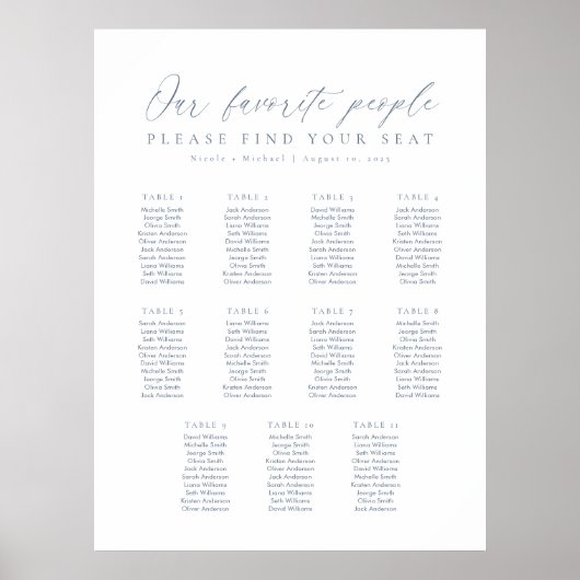 11 Tafels Onze Favoriete Mensen Zittingkaart Poster (Voorkant)