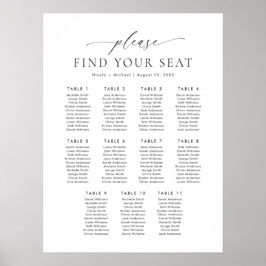 11 Tafels Vind uw Zitplaatskaart Poster (Voorkant)