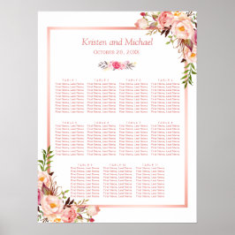 11 tafels Wedding Seating Chart | Roos Gold Floral Poster