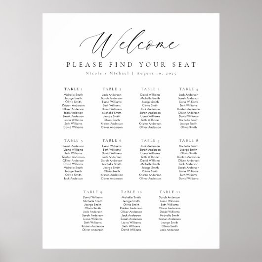 11 Tafels Welkom Zitplaatskaart Poster (Voorkant)