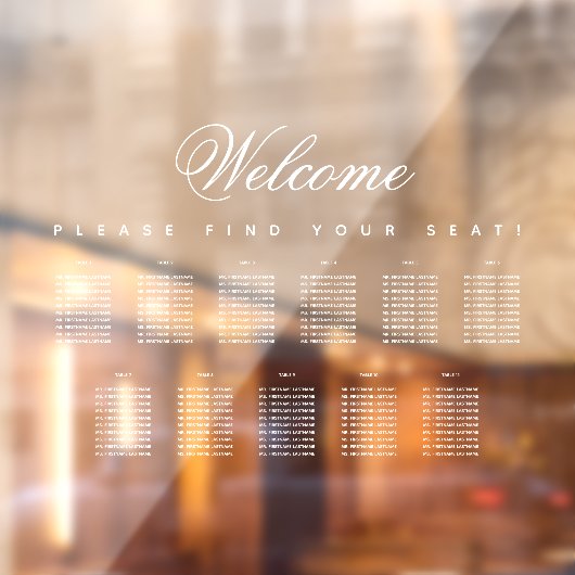 11 tafels zitplaatskaart wit schrift transparant  raamsticker (Vel 2)