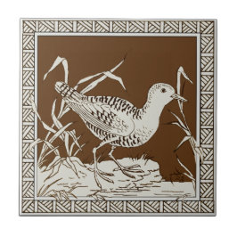 #11 van 12 Repro 1880s Minton Mocha Bird Series Tegeltje