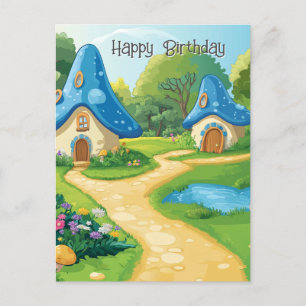 11 van 17 Blue Mushroom dorp Briefkaart