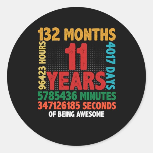 11 Year Of Being Awesome 11th Birthday Gift Ronde Sticker (Voorkant)