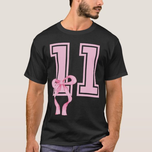 11 Year Old Birthday Girl Coquette Pink Bow Aesthe T-shirt (Voorkant)