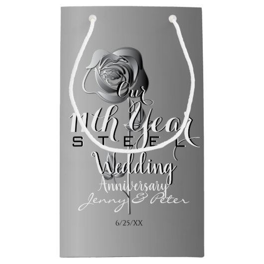 11de huwelijksverjaardag met stalen roos klein cadeauzakje (Achterkant)