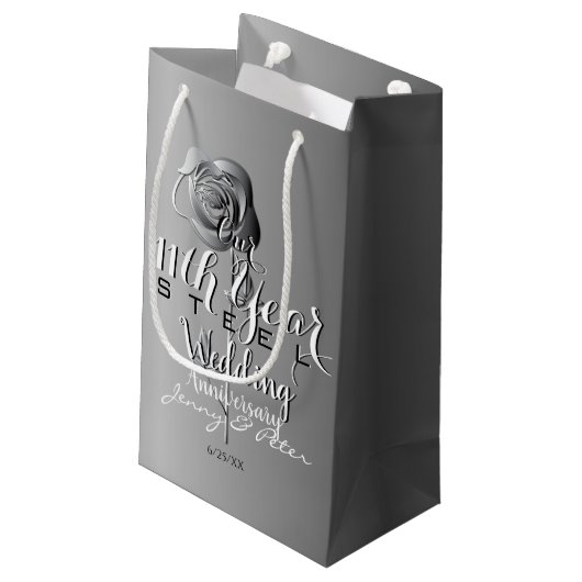 11de huwelijksverjaardag met stalen roos klein cadeauzakje (Achterkant Gekanteld)