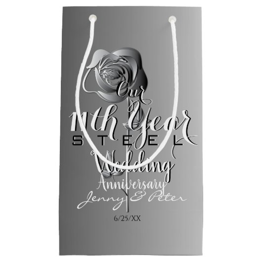 11de huwelijksverjaardag met stalen roos klein cadeauzakje (Voorkant)