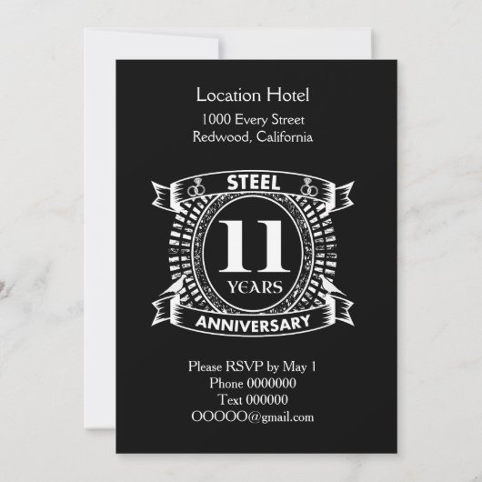 11de trouwdagjubileum staal kaart (Achterkant)