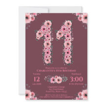 11e Big Birthday Girl Pink Flowers Green Foliage