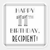 11E BIRTHDAY, Art Deco Style, aangepaste naam Vierkante Sticker (Voorkant)
