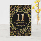 11e Birthday Black en Gold Floral Pattern Kaart (Gele Bloem)