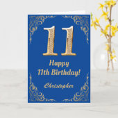11e Birthday Blue en Gold Glitter Lijst Kaart (Gele Bloem)