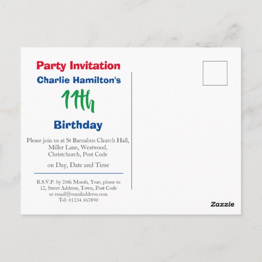 11e Briefkaart van de uitnodiging van de verjaarda (Achterkant)