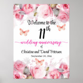 11e bruiloft Jubileum Blush Rozen Welkom Poster (Voorkant)