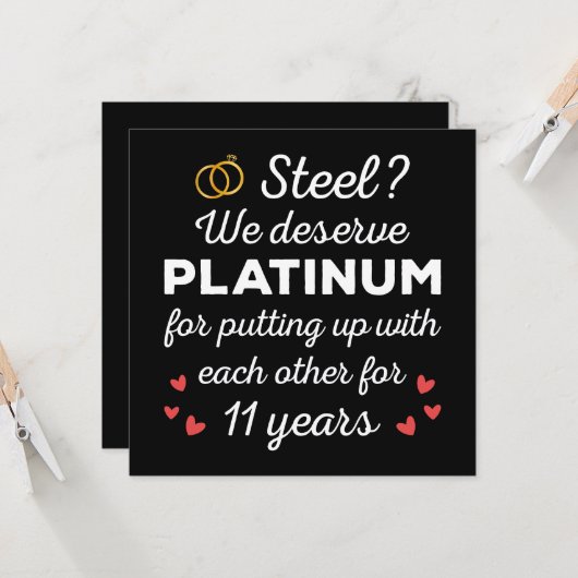 11e bruiloft Jubileum I - Steel Funny Couple Kaart (Voorkant / Achterkant in situ)