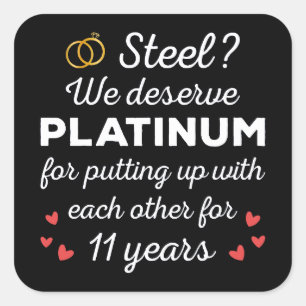11e bruiloft Jubileum I - Steel Funny Couple Vierkante Sticker