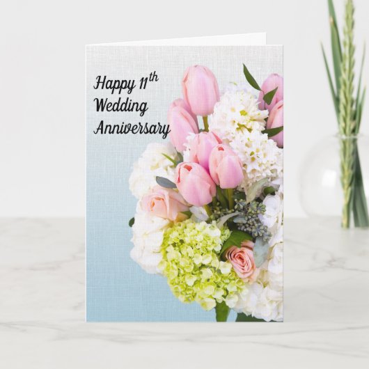 11e bruiloft Jubileum Tulpen Bloem van het Jaar Kaart (Voorkant)