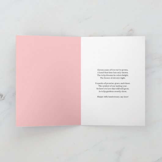 11e bruiloft Jubileum Tulpen Bloem van het Jaar Kaart (Binnen)