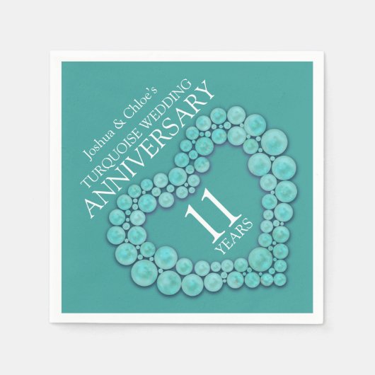 11e bruiloft Jubileum turquoise hart Servet (Voorkant)