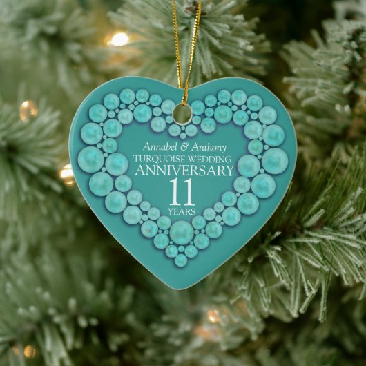 11e bruiloft Jubileum Turquoise-hartversiering Keramisch Ornament (Boom)