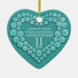 11e bruiloft Jubileum Turquoise-hartversiering Keramisch Ornament