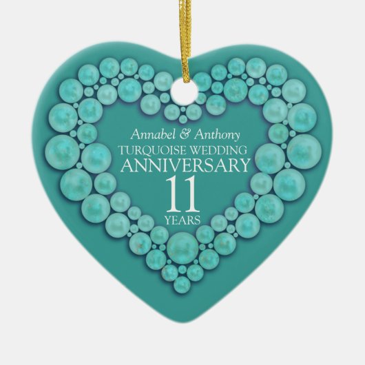 11e bruiloft Jubileum Turquoise-hartversiering Keramisch Ornament (Voorkant)