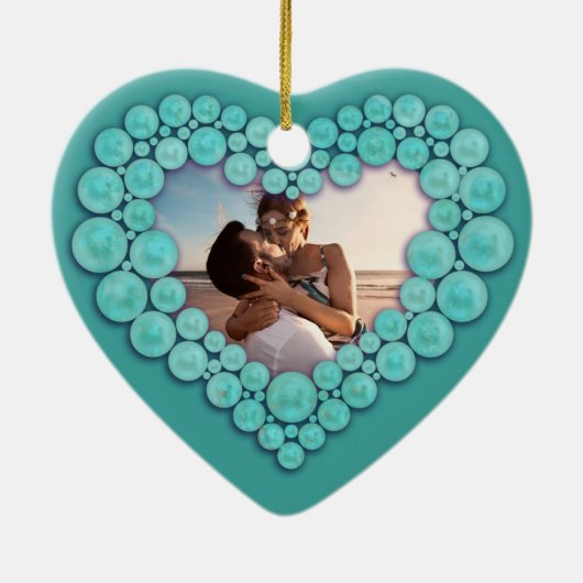 11e bruiloft Jubileum Turquoise-hartversiering Keramisch Ornament (Achterkant)