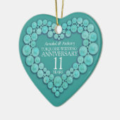 11e bruiloft Jubileum Turquoise-hartversiering Keramisch Ornament (Links)
