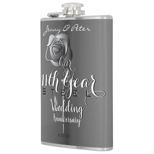 11e bruiloft Jubileum w Steel Roos Heupfles (Links)