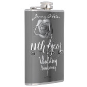 11e bruiloft Jubileum w Steel Roos Heupfles (Rechts)