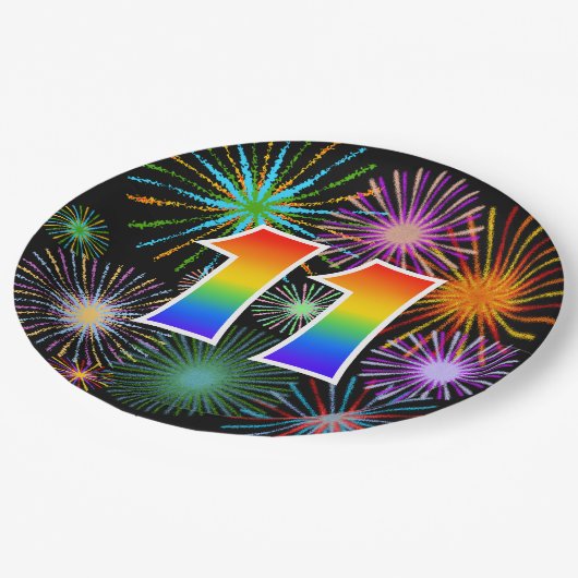 11e evenement - Fun, kleurrijk, vet, regenboog 11 Papieren Bordje (Gekanteld)