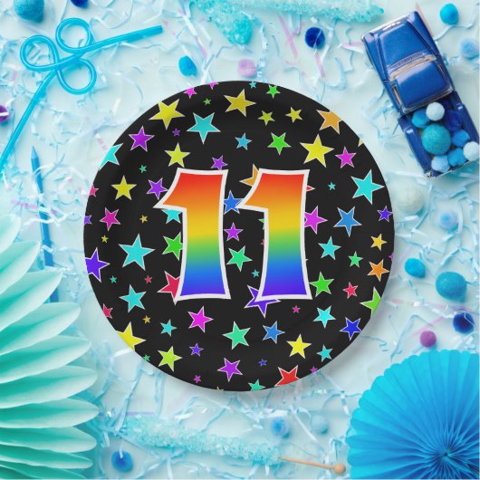 11e evenement: Vet, vun, kleurrijke regenboog 11 Papieren Bordje (Feest)