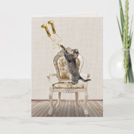 11e geboorte-ballonnen en tablet-pc's kaart (Voorkant)