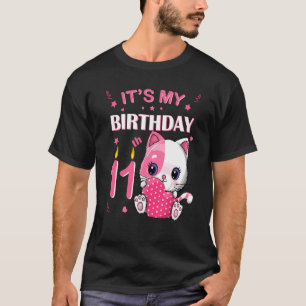 11e geboorte-Girl Cute Cat Outfit 11 jaar T-shirt