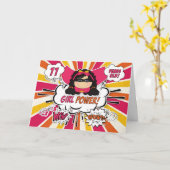 11e geboorte meisjes Super Kinder roze stripboek Kaart (Gele Bloem)