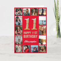 11e Happy Birthday Red en Gold Photo Collage