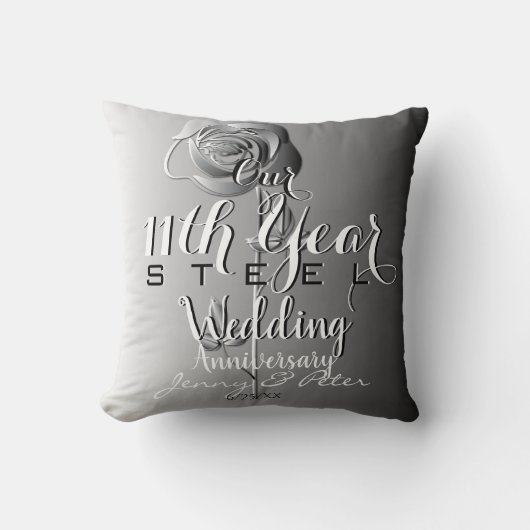 11e jaar Jubileum staal Roos Kussen (Voorkant)