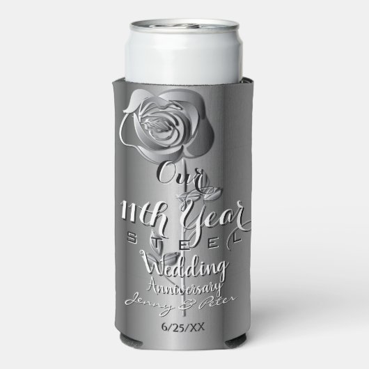 11e Jaar Wedding Jubileum Steel Roos Seltzer Blikjeskoeler (Seltzer Achterkant)