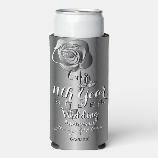 11e Jaar Wedding Jubileum Steel Roos Seltzer Blikjeskoeler (Seltzer Voorkant)