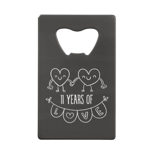11e Jubileum Gift Chalk Hearts Creditkaart Flessenopener (Voorkant)
