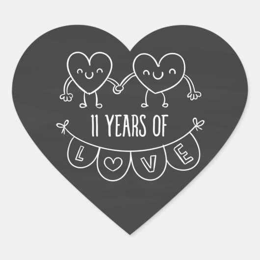 11e Jubileum Gift Chalk Hearts Hart Sticker (Voorkant)