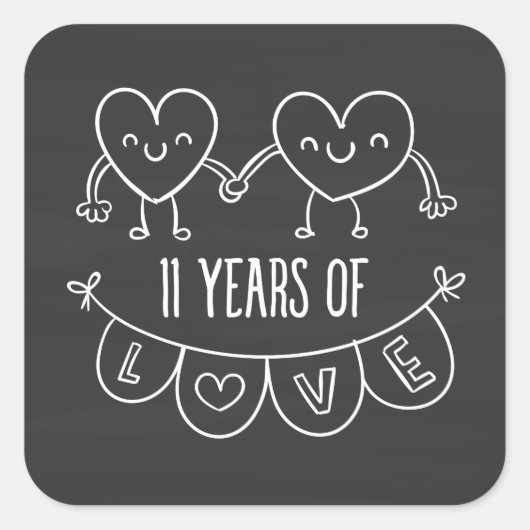 11e Jubileum Gift Chalk Hearts Vierkante Sticker (Voorkant)