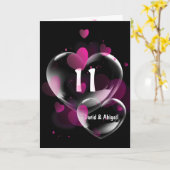 11e Jubileum hartbellen op zwart Kaart (Gele Bloem)