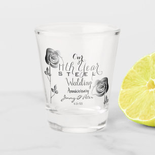 11e Jubileum voor het huwelijk met stalen Rozen Shot Glas