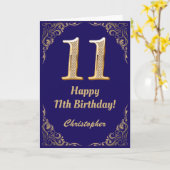 11e marinesblauw en goudglitter-Lijst Kaart (Gele Bloem)