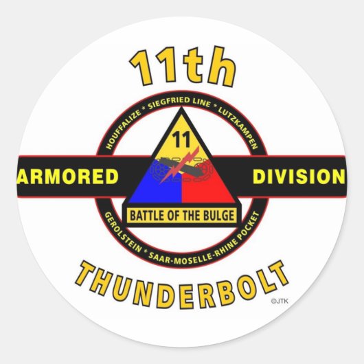 11E PANTSERDIVISIE "THUNDERBOLT" RONDE STICKER (Voorkant)