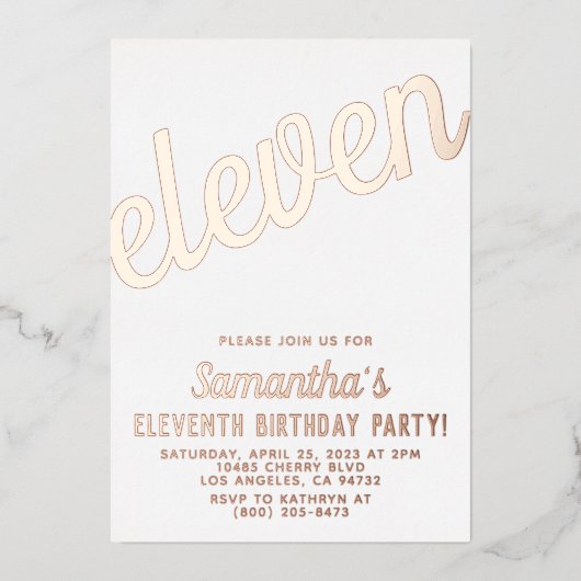 11e Roos Gold Birthday Folie Uitnodiging (Voorkant)