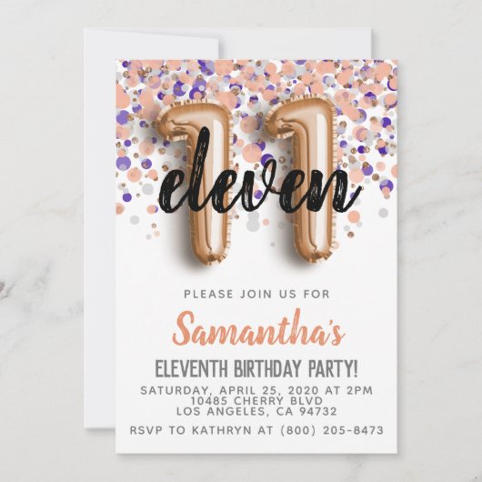 11e Roos Gold Birthday Uitnodiging (Voorkant)