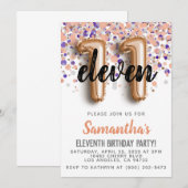 11e Roos Gold Birthday Uitnodiging (Voorkant / Achterkant)